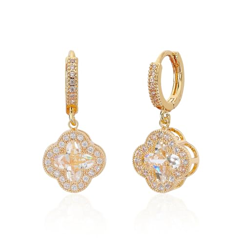Image of Clover Earrings for Women Trendy 14K Gold Plated Four Leaf Stud Earrings Silver Flower Huggie Hoop Lucky Dangle Drop Earrings Jewelry St. Patrick's Day Christmas Anniversary Birthday Gift for Lover Daughter Mother Girlfriend