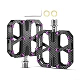 Zoegneer Fahrradpedale T700 Kohlefaser TC4 GR5 Legierung, leicht, 3 Kugellager, ultraleichtes, rutschfestes Design mit 24 Spikes, seitliche Plattform für Mountainbike und Rennrad (schwarz lila)