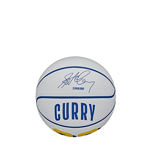 Wilson Ballon de Basket, NBA Player Icon Mini, Stephen Curry, Golden State Warriors, Extérieur et Hall de Sport, Taille: 3, Bleu/Jaune