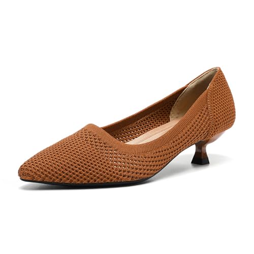 MRKEWUNEY Casual Knit Kitten Heel Pumps fo Women Classic Woven Low Heel