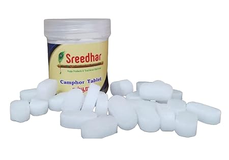 Sreedhar camphor tablets/Karpooram Karpooram for Puja, Aarti, Havan, Yoga Kapoor Dani, Diffuser, Air Purifier, Mosquito - Insect Repellent 100grm (big ovel)