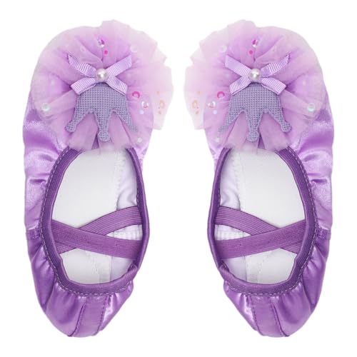 Princess Dance Shoes for Toddlers: Sparkly Mesh Crown, Soft Ballet Practice Slippers2