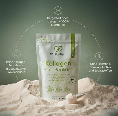 Nature Heart Kollagen Pure Peptides Pulver 450g – hydrolysiertes Kollagen Typ I aus Weidehaltung – geschmacksneutral… – Ansicht 2