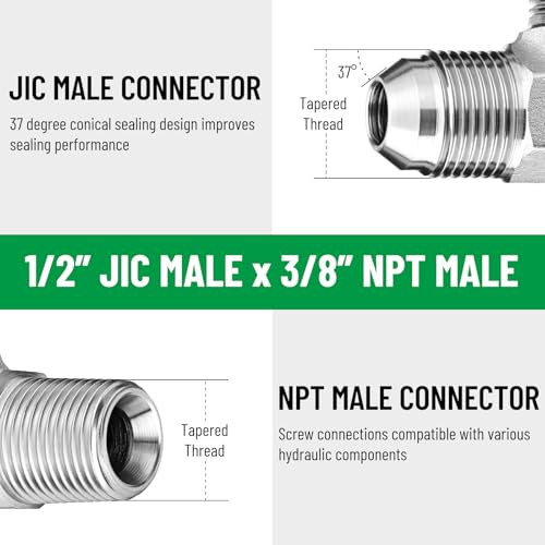 Image of 90 Elbow Hydraulic Adapter Fitting: 1 /2 inch JIC Male x 3 /8 inch NPT Male | 5 Pack Carbon Steel Hydraulic Hose Crimp Connectors with Protective Covers for Hydraulic Applications - 2501-08-06