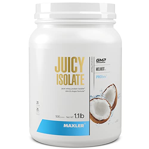 Maxler Juicy Isolate Protein Powder - Clear Whey Isolate - Low Lactose, Fat Free, Sugar Free Muscle Recovery Drink for Pre & Post Workout - Coconut 1.1 lb (20 Servings)