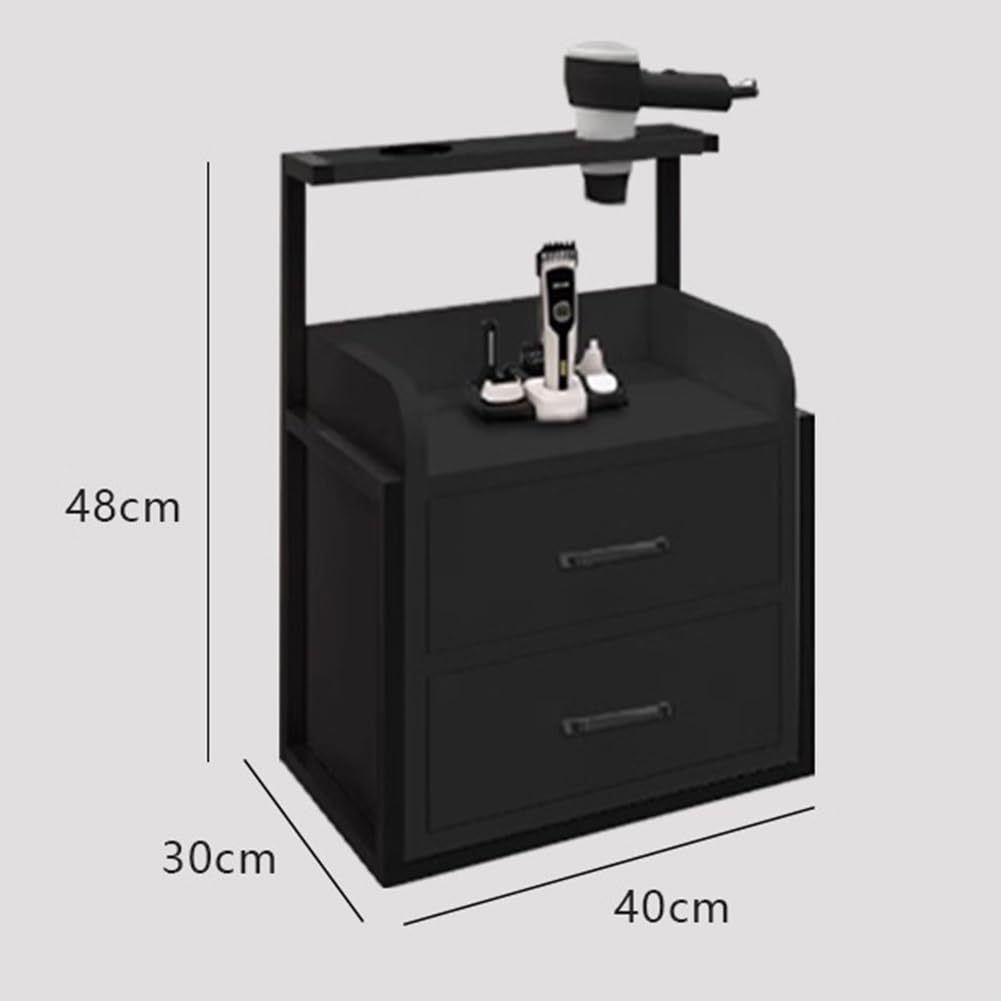 Stylingstation zur Wandmontage, mit 2 Schubladen, Haartrocknerhalter und schwimmender Aufbewahrung, moderne graue Möbel für professionelle Friseure und Salons