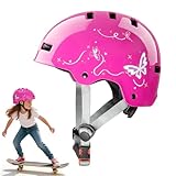 DUZSKJ Verstellbarer Kinderfahrradhelm für Mädchen, Kleinkinder und Jugendliche, Schutzhelm für Skateboard, Fahrrad, Roller, Inline-Skates und Radfahren (Rosa & Schmetterling, S)