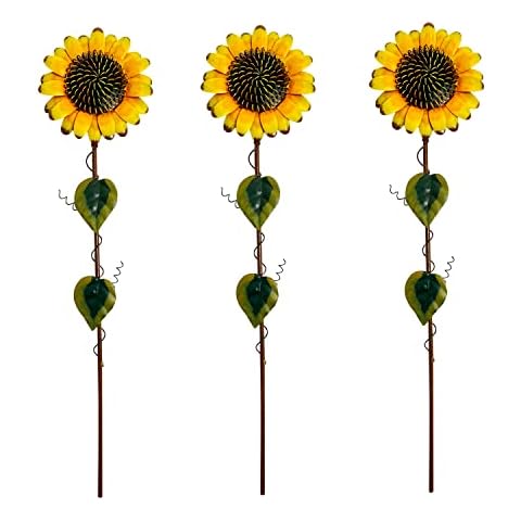 soofylia Sunflower Garden Stakes 3 Pack Decor Metal Yard Art Indoor Outdoor Lawn Pathway Patio Ornaments Cover