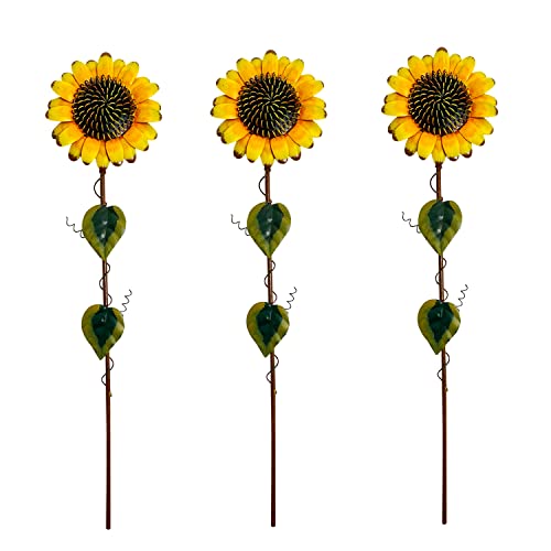 Soofylia Sunflower Garden Stakes 3 Pack Decor Metal Yard Art Indoor Outdoor Lawn Pathway Patio Ornaments #TOP18