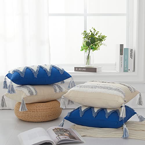 Boaim Hometextiles Decorative Throw Pillow Cover Tribal Boho Woven Tufted Pillowcase With Tassels Super Pillow Sham Pillowcase Cushion Case For Sofa Couch Bedroom Car Living Room (18'' X 18'', White) #TOP6
