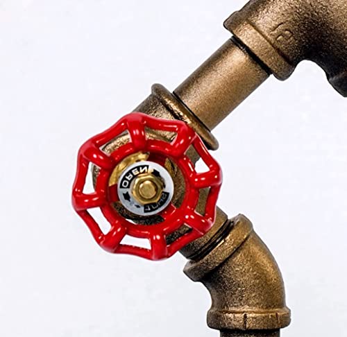 Kashikoi Led Rustic Industrial Iron Pipe Lamp, Retro Steampunk Style Table Desk Light With Red Valve Handle Handwheel Switch, Antique Rusty Metal Piping Body, Accent Lightings For Loft Vintage Decor #TOP4