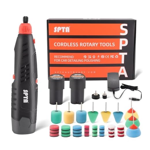 Kabelloses Mini Akku Poliermaschine, SPTA Multifunktionswerkzeug Rotationswerkzeug Mini Detail Polisher Kit, 36Pcs Auto Polierer Set mit 12V 2.0Ah Batterie 4,000-25,000 RPM für zum Polieren Auto
