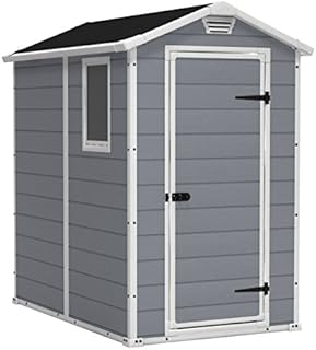 KETER Manor 4x6 Resin Outdoor Storage Shed Kit-Perfect to Store Patio Furniture, Garden Tools Bike Accessories, Beach Chairs and Lawn Mower, Grey & White