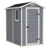 Keter Manor 4x6 Resin Outdoor Storage Shed Kit-Perfect to Store Patio Furniture, Garden Tools Bike Accessories, Beach Chairs and Lawn Mower, Grey & White Keter Manor 4x6 Resin Outdoor Storage Shed Kit-Perfect to Store Patio Furniture, Garden Tools Bike Accessories, Beach Chairs and Lawn Mower, Grey & White