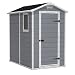 6x6 Foot Resin Outdoor Storage Shed – Waterproof, Lockable Garden Shed For Lawn Tools, Bikes & Patio Furniture (Grey & White)