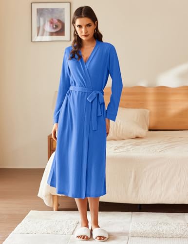 Image of Ekouaer Waffle Robes for Women Long Knit Bathrobe Lightweight Kimono Spa Robe Soft Loungewear with Pockets S-XXL