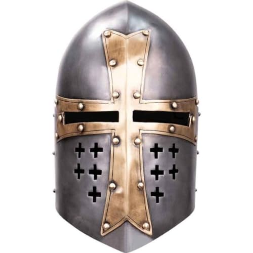 Medieval Knight Crusader Armour Helmet Black and Brass Design Helmet Barbuta Helmet Knights Barbuta Helmet Armour A+ (Knights Templar Sugarloaf)