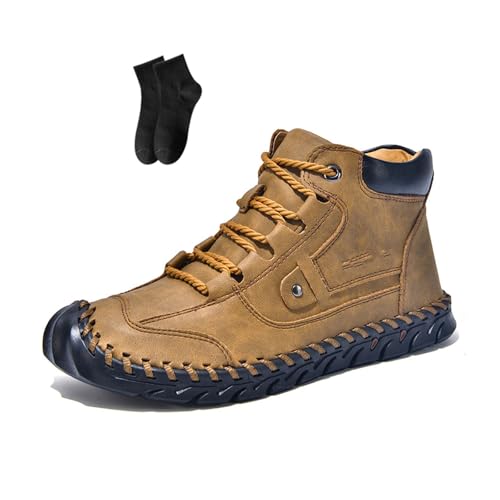 Zenfaze Boots for Men,Men's Comfortable Handmade Leather Boots,Mens Shoes Wide, Lace Up Waterproof, Arch Support Non-Slip Arch Support Waterproof Hiking Shoes Walking Sneakers