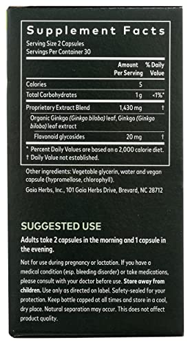 Gaia Herbs Ginkgo Leaf - Traditionally Used To Support Healthy Circulation And Brain Function - Organic, Herbal Supplement - 60 Vegan Liquid Phyto-Capsules (20-Day Supply) #TOP3