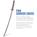 SZCO 3-Piece Pink Samurai Sword Set – Full Tang Carbon Steel Katana Sword, Wakizashi & Tanto with Wooden Scabbard, Carved Dragon Design, Nylon-Wrapped Handle & Black Display Stand