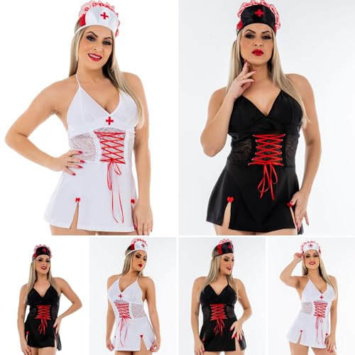 Fantasia adulta Plus Size Enfermeira Ousada em Lycra lingerie e renda