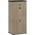 YITAHOME Outdoor Storage Cabinet with 4 Shelves, Waterproof Resin Vertical Tool Shed, Lockable 30 cu. ft. Storage Shed for Patio, Garden, Yard, Brown