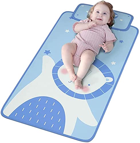 敷きパッド ベビー用 ベッドシーツ 冷感敷パッド シーツ 通気性 寝具 冷感敷パッド ベビーベッド用 枕付き 赤ちゃん 冷感マット 夏用 可愛い ベビーカー用 暑さ対策 洗える プレゼント 寝ござ ひんやり (ブルー,120*70cm)