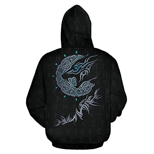 Pull viking à capuche loup Fenrir imprimé 3D pour look streetwear de saison - 2