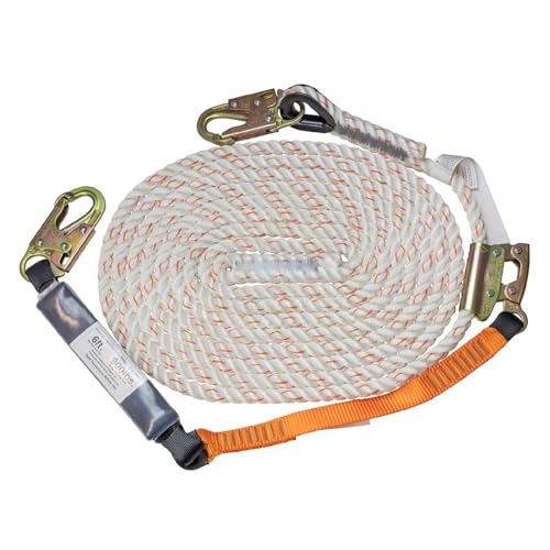 Malta Dynamics 100-ft Vertical Lifeline Assembly – Fall Protection Lanyard, Fall Arrest System with Shock Absorber, Safety Rope for Workplace and Construction Site, OSHA and ANSI Approved