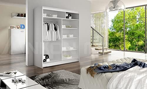 ML Furniture V5 Sliding Door Wardrobe Full Black 150 cm - Mirrored - Wardrobes for Bedroom with Clothes Rail Bedroom Furniture Set 150 x 200 x 58