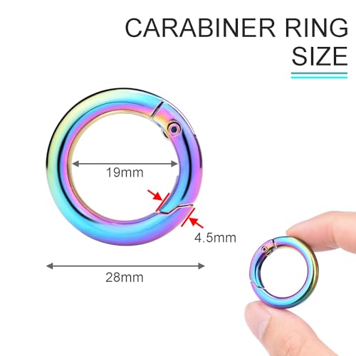 Image of 10Pack 3 /4 Inch Round Carabiner, Metal Keychain Rings Spring O Ring for Purse Shoulder Bag Chain Ring Clip Replacement Paracord Keychain Lanyard Leather DIY Crafts (Rainbow)
