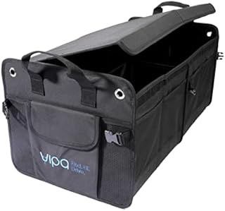 VIPA CAR PARTS Universal Boot Organiser. Large Storage Capacity, Multiple Compartments. Durable & Washable Fabric. Easy to Assemble. 10 Outer Pockets and Hook & Loop Fastener Lid.