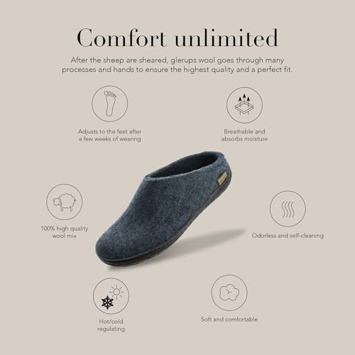 Image of Glerups 100% quality wool mix Slipper with rubber sole - Unisex Slip-on