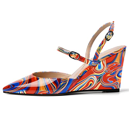 SKYSTERRY Women's Sexy Patent Buckle Pointed Toe Wedding Slingback Wedge High Heel Pumps Shoes 3.3 Inch2