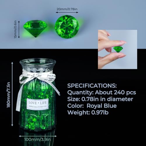Acrylic Diamond Fake Gems Vase Filler, Babenest 240pcs 3/4 Inch Faux Diamonds Crystals Jewels for Table Scatters Wedding Party Event Arts & Crafts Birthday Decoration Favor (240, Green) - Thumbnail 3