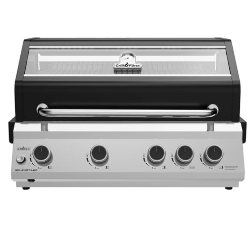 Grillfürst Gasgrill G490E - 4-Brenner Edelstahl, Einbau Gasgrill mit Sichtscheibe, Outdoorküchen Grill mit doppelwandigem Deckel und Edelstahl-Rosten, Built In Modell mit Infrarot-Backburner