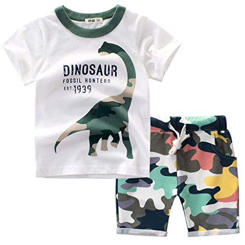 Tophappy Tute Bambino Estate Autunno, 1-7 Anni Completo Bambini 2 Pezzi Set Maglietta Shirt Tops Stampa Dinosauro + Coulisse Pantaloncini con Tasca, Cotone Tuta Ragazzi Ragazzo (5-6 Anni, A)