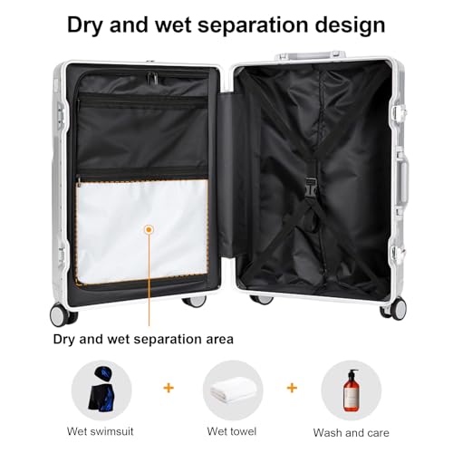 2-Piece Hardshell Zipperless Luggage Set, 20/26" Aluminum Frame Hardshell Spinner Luggage, Airline Approved Carry-On Luggage, TSA Lock, 360° Quiet Wheels With Cup Holder (silver)4