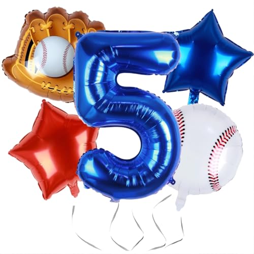 Kwuz Baseball Balloons 5th Birthday Decorations for Boys | Baseball Birthday Decoration Sports Theme Party Supplies, 32Inch Foil Mylar Number 5 Balloon Navy Blue Red White Sports Balloon Arch Kits by Kwuz - Used condition - US$6.72