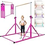 PreGymnastic Foldable Gymnastics Bar, 5.6FT Horizontal Bars for Kids 3-12, Weight Limit 350 LBS, Adjustable kip Bar, Children Home Gym Equipment (Purple)