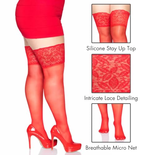 Image of Leg Avenue Women's Spandex Sheer Thigh Highs with Silicone Stay-Up Lace Top