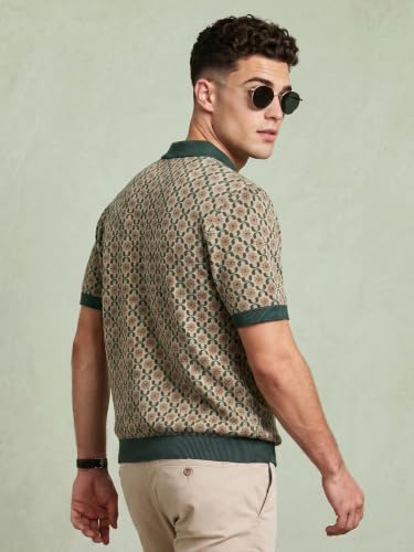 Image of Veirdo Men's Flatknit Printed Half Sleeve Polo T-Shirt with Collared Neck, Loose Comfortable Fit, Casual Style for Office, Travel, (Sizes S to 2XL)