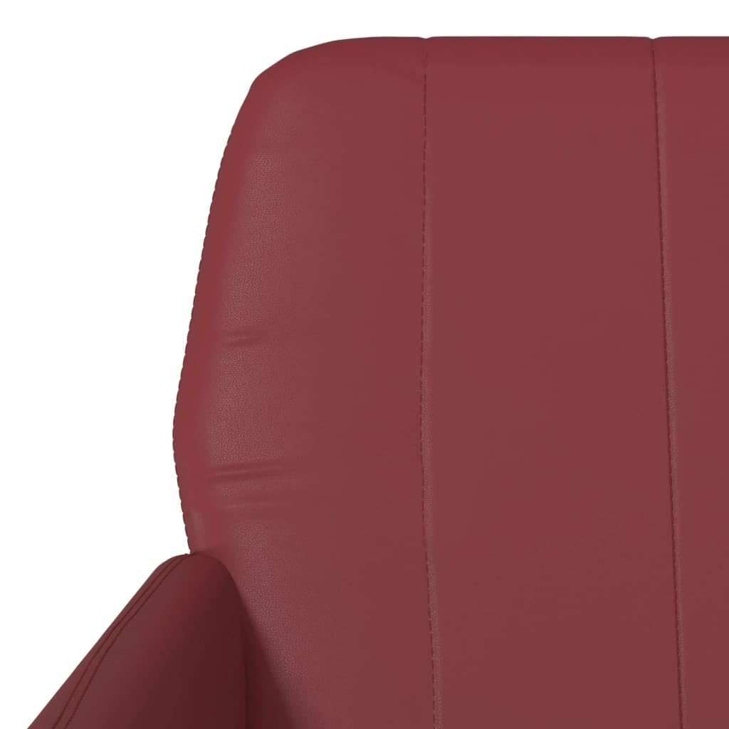 Sillón Cuero Sintético Rojo Tinto 61x78x80 cm | Respaldo Inclinado, Estructura Metal, Asiento Acolchado Grueso, Incluye Taburete