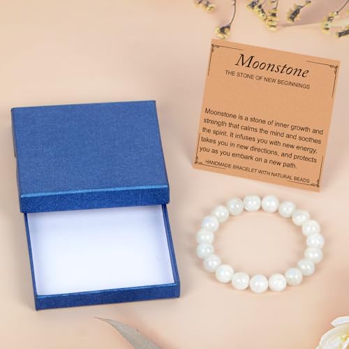 LPBeads Handmade Natural Gemstone Stretch Elastic 10mm Moonstone Bracelet Healing Crystal Round Stone Beads Jewelry Gifts for Women Men by LPBeads - Used condition - Image 2