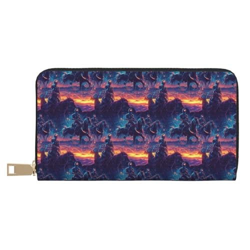 Cyber ​​Neon Western Cowboy Print Wallet Women Men, Long PU Leather Wallets for Women, Cute Womens Travel Wallet Purse Pouch with Zipper Pocket