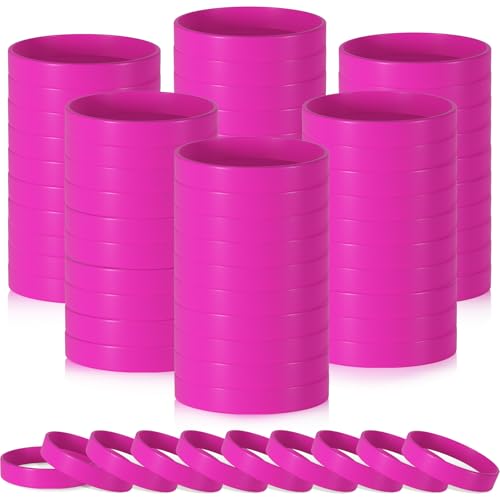 CHRORINE 100 Pcs Plain Silicone Wristbands Bulk Hot Pink Blank Rubber Bracelets Unisex Party Game Supplies
