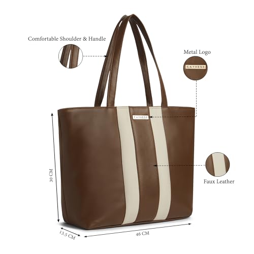 Image of Caprese Evelyn 15.6-Inch Laptop Compatible Large Tote Bag for Women | Stylish, Durable, and Spacious with Multiple Compartments, Back Zipper Pocket for Work, Travel, and Everyday Use
