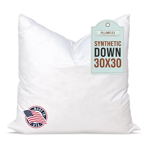 Image of Pillowflex Synthetic Down Pillow Insert 30x30 in - Karate Chop Pillow | Oversized Square Euro Sham Form, Plush Polyester Cotton Blend, Cloud-Like Comfort, Clump-Resistant Fill, Smooth Finish