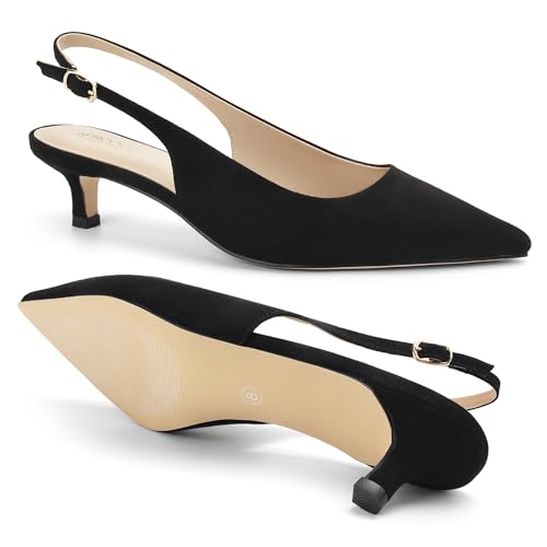 Image of AprCoco Women's Kitten Heels Slingback Pointed Closed Toe Ankle Strap Elegant Women Pumps Shoes for Dating Wedding