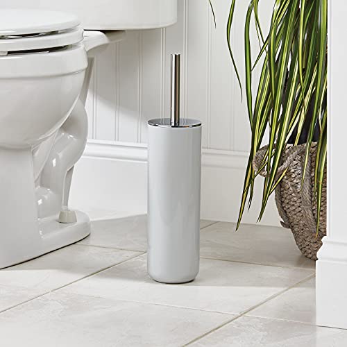 Mdesign Compact Freestanding Plastic Toilet Bowl Brush And Holder For Bathroom Storage - Plastic And Stainless Steel - Sturdy, Deep Cleaning - Light Gray/Chrome #TOP1